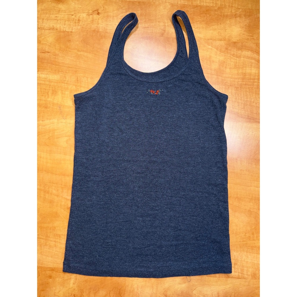 Aerie Softest Tank Navy Blue Heathered Floral Embroidered Scoop Neck Cami Medium